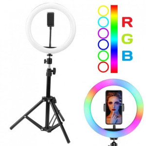 Кільцева лампа кольорова світлодіодна RGB 38 см LED MJ38 з пультом для селфі, блогерів, фото фото