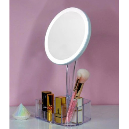 Косметичне настільне кругле дзеркало Cosmetic Mirror HH098 26 LED на підставці з підсвіткою Біле
