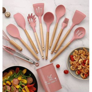 Набір кухонних предметів Silicone kitchen utensils set 12 предметів Рожевий фото