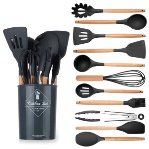 Набір кухонних предметів Silicone kitchen utensils set 12 предметів Чорний фото
