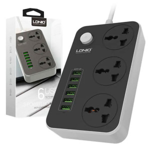 Мережевий фільтр LDNIO SC3604 подовжувач 2 м 3 розетки 6 USB із захистом Сіро-чорний фото