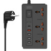 Мережевий подовжувач фільтр XO WL06 1,8 м 3 розетки 4 USB Чорний