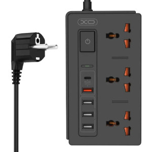 Мережевий подовжувач фільтр XO WL06 1,8 м 3 розетки 4 USB Чорний фото
