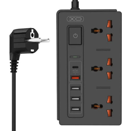 Мережевий подовжувач фільтр XO WL06 1,8 м 3 розетки 4 USB Чорний