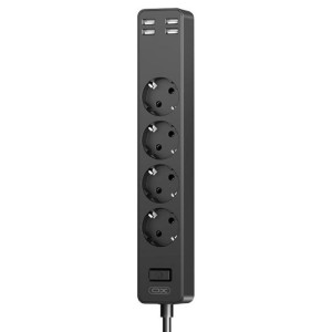 Мережевий подовжувач фільтр XO WL06 1,8 м 3 розетки 4 USB Чорний фото