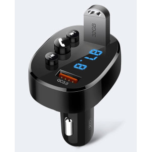 Автомобільний FM трансмітер модулятор XO BCC03 2 USB зарядний пристрій Чорний фото