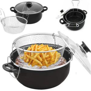 Каструля фритюрниця з антипригарним покриттям HotChef зі скляною кришкою 26 см Чорна фото