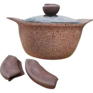 Каструля зі скляною кришкою O.M.S. Collection 3120 з гранітним покриттям 26 см 5,6 л Коричневий (Туреччина) фото