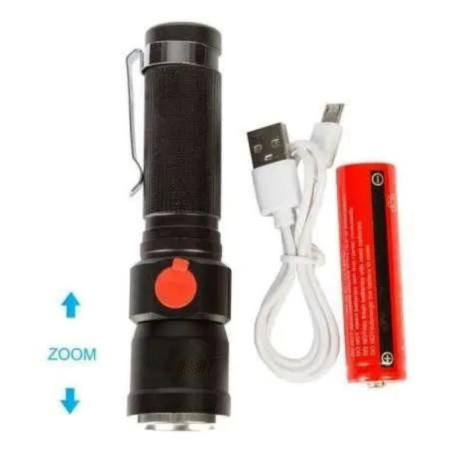 Кишеньковий ручний ліхтар RB-203 ліхтарик із зумом Zoom T6 18650 micro-USB Чорний