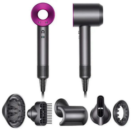 Фен з іонізацією Super Hair Dryer 5в1 міні електрофен безшумний з 5 насадками для укладання волосся 1600 Вт