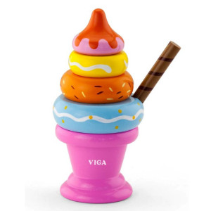 Пирамидка Морозиво Viga Toys 51321 Розовая деревянная игрушка фото