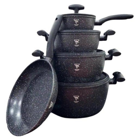 Набір каструль із сковородою та сотейником Top Kitchen TK00098 з гранітним покриттям 9 предметів Чорний