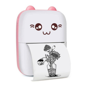 Принтер дитячий акумуляторний Mini printer Cat Ears 8499 Bluetooth Рожевий фото