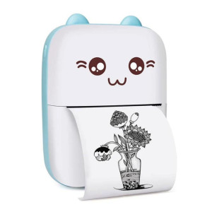 Принтер дитячий акумуляторний Mini printer Cat Ears 8499 Bluetooth Блакитний фото