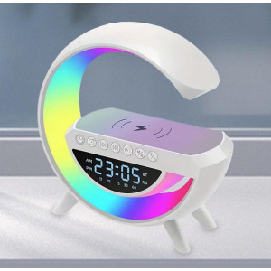 Світильник з бездротовою зарядкою для телефону BT-3401 колонка Bluetooth FM радіо нічник RGB підсвічування Білий фото