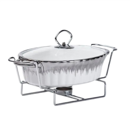 Марміт Yiwu HP1024 мармітниця з кришкою на підставці овальна 33 см x 19 см x 6 см Білий