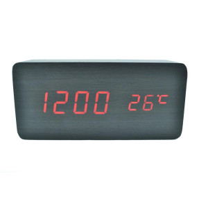 Цифровий світлодіодний дерев'яний годинник Годинник LED електронний Wooden Clock VST-862 Чорний з червоним підсвічуванням фото