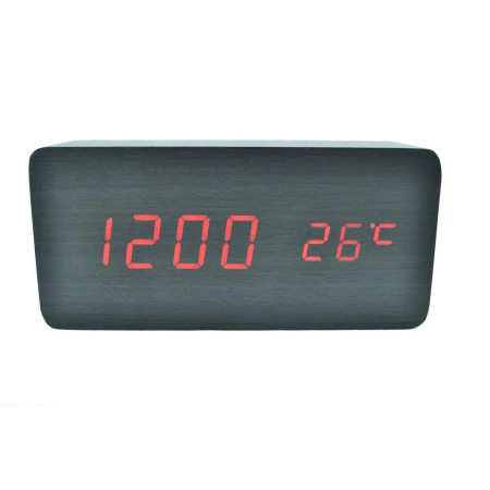 Цифровий світлодіодний дерев'яний годинник Годинник LED електронний Wooden Clock VST-862 Чорний з червоним підсвічуванням