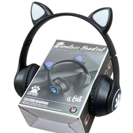 Дитячі навушники з котячими вушками Cat MZ-023 Bluetooth RGB підсвічування FM microSD Чорний