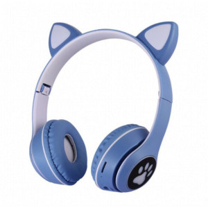 Дитячі навушники з котячими вушками Cat MZ-023 Bluetooth RGB підсвічування FM microSD Синій фото