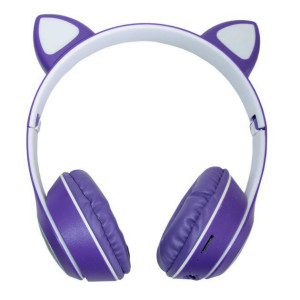 Дитячі навушники з котячими вушками Cat MZ-023 Bluetooth RGB підсвічування FM microSD Темно синій фото