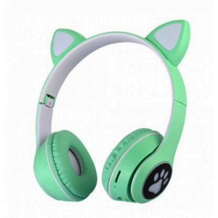 Дитячі навушники з котячими вушками Cat MZ-023 Bluetooth RGB підсвічування FM microSD Зелений
