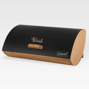 Хлібниця для кухні Maestro MR-1775-BLACK Дерев'яна ємність для зберігання хліба з відкидною кришкою з металу фото