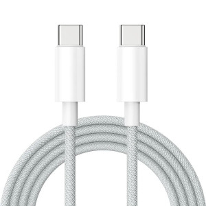 Кабель USB-C ↔ USB-C PD 60W (1 м) в тканинному обплітанні Woven для Apple MacBook / iPad / iPhone OEM Білий фото