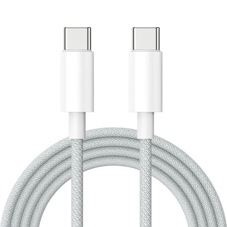 Кабель USB-C ↔ USB-C PD 60W (1 м) в тканинному обплітанні Woven для Apple MacBook / iPad / iPhone OEM Білий