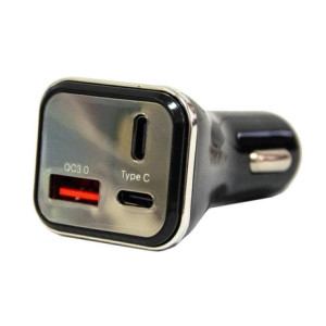Автомобільний зарядний пристрій HZ HC13 Charger 3.1A 2 Type-c + USB від прикурювача з індикатором Чорний фото