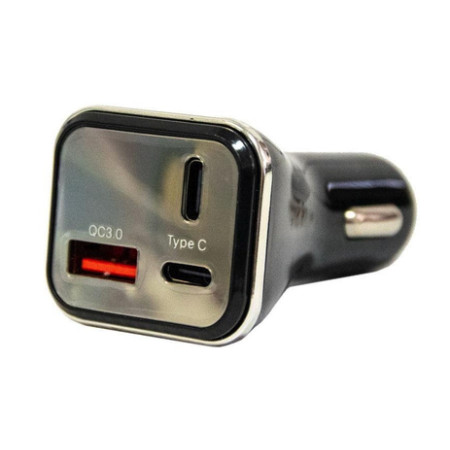 Автомобільний зарядний пристрій HZ HC13 Charger 3.1A 2 Type-c + USB від прикурювача з індикатором Чорний