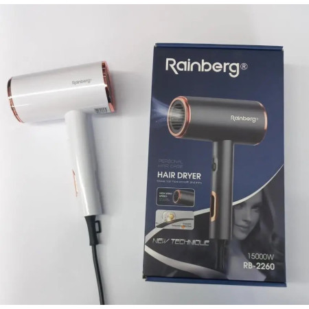 Фен стайлер Rainberg RB-2260 для волосся 3 швидкості 3 режими температури Іонізація 1500Вт Білий/Золото