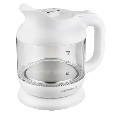 Дисковий скляний електрочайник Grunhelm EKG-25010W 1,2л чайник електричний LED підсвічування 1630Вт Білий