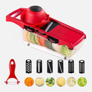 Овочерізка ручна  Mandoline Slicer на 1.5 л 6в1 для овочів і фруктів з контейнером слайсер терка міні комбайн  Червона фото