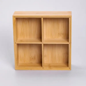 Менажниця бамбукова Yiwu HB-40-2 квадратна з кришкою 22*22*6.5см Бежевий фото