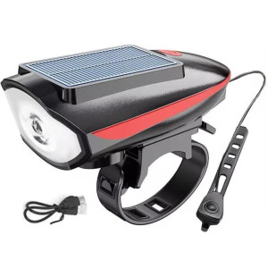 Велофара із сонячною панеллю та сигналом Bike Light 7599 Solar акумуляторний велоліхтар Li-Ion panel IPX4 USB-C фото