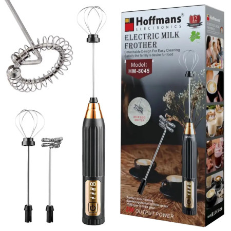 Капучинатор для молока Hoffmans HM-8045 ручний із вбудованим акумулятором 30 Вт Чорний
