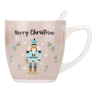 Новорічна чашка  Elisey 9150-002-1 Merry Christmas керамічна з ложкою 175 мл Бежевий фото
