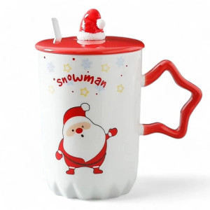 Чашка новорічна Snowman з кришкою та ложкою Санта-Клаус 360 мл Білий фото