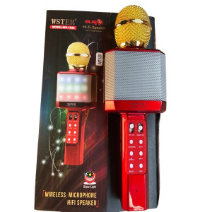 Бездротовий мікрофон караоке Wester WS-1828 Bluetooth 1800mAh RGB підсвічування Зміна голосу Червоний фото