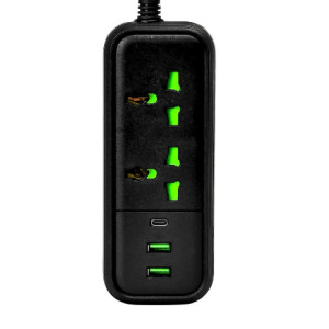 Подовжувач мережевий фільтр T56 з 2 розетками та 4 USB-портами 2500W Чорний фото