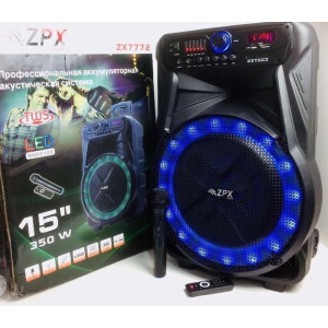 Колонка Bluetooth ZPX ZX-7772 на акумуляторі з бездротовим мікрофоном USB Bluetooth FM TWS пульт ДУ 350 Вт Чорний фото