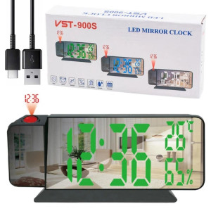 Годинник мережевий проекційний VST VST-900S-4 LED дисплей салатовий температура USB Чорний фото