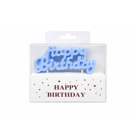 Свічка для торта «Happy Birthday» декоративний напис блакитна, фігурна святкова свічка, яскравий неоновий декор для дня народження
