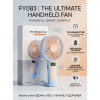 Портативний ручний вентилятор Handheld Fan FY083 пластиковий з підставкою та гачком LED дисплей 120 швидкостей 1 Вт Блакитний